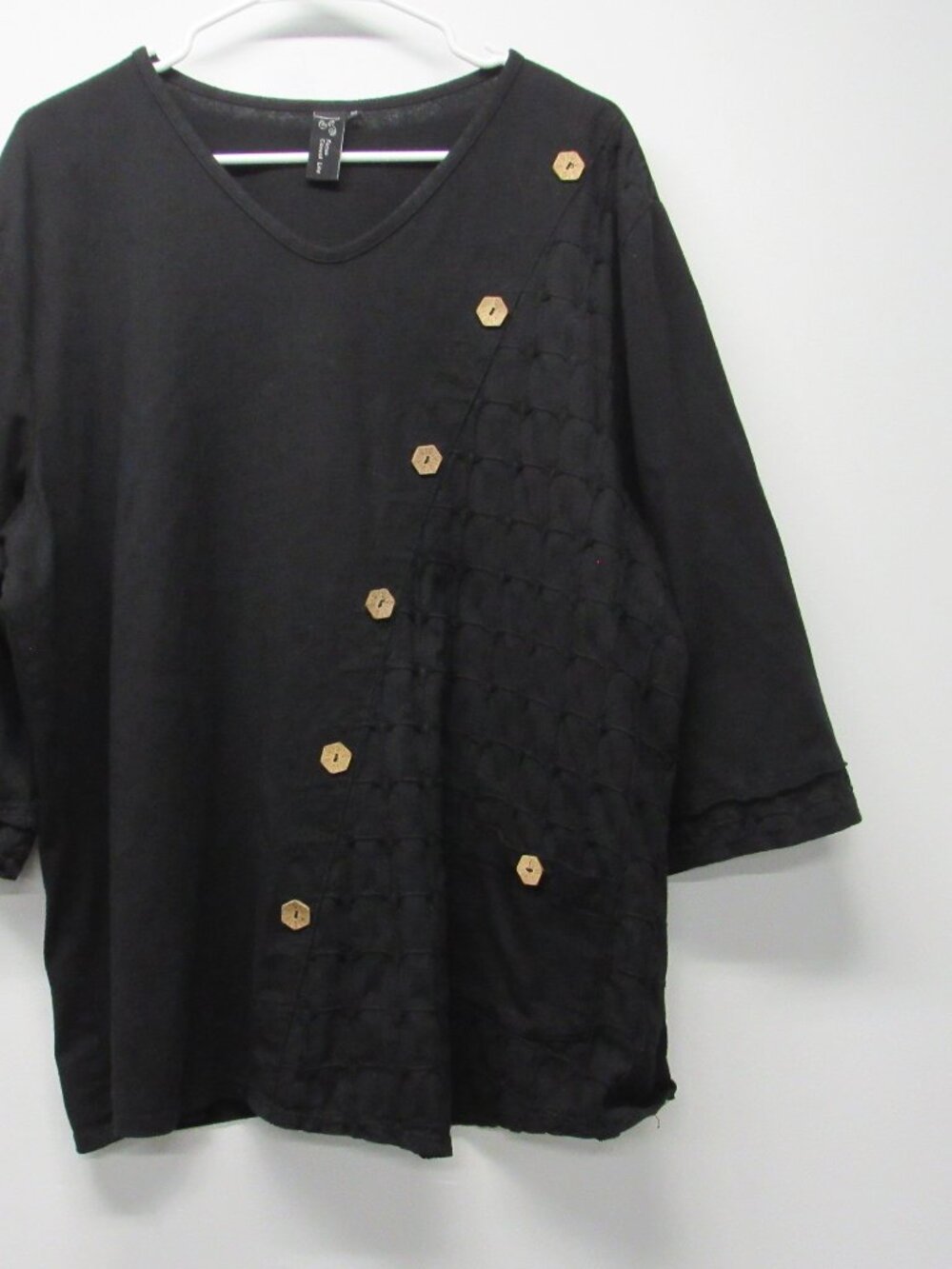 Focus Casual Life Tunic Top 3/4 Sleeve Buttons Textured Pockets Lagenlook sz XL - Picture 5 of 5